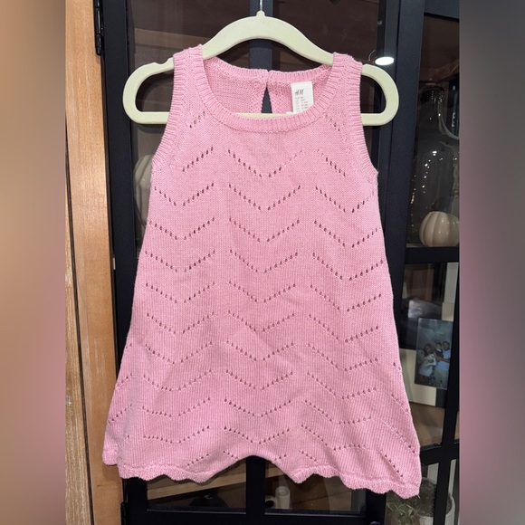 H&M Pointelle knit Romper pink toddler girl sleeveless scalloped crochet - Picture 1 of 7